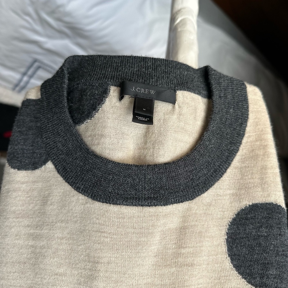 J. Crew Cream and Black Polka Dot Sweater